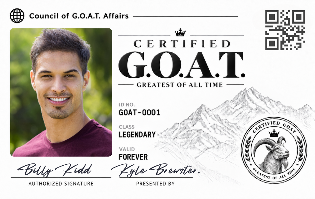 Custom G.O.A.T. license with giver credit
